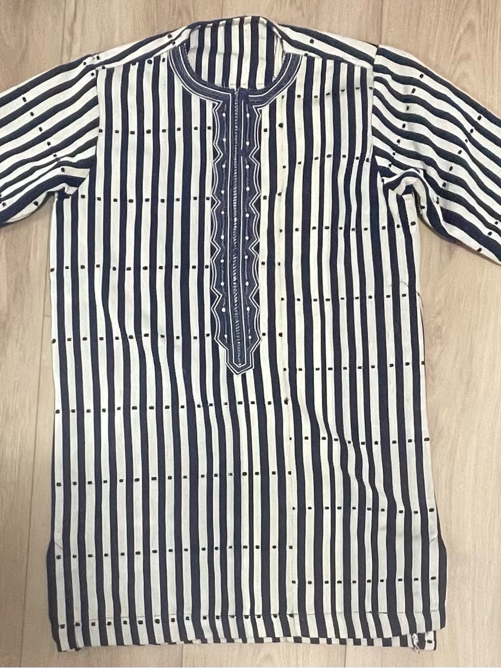Navy and White Striped Casual Button-Down Shirt